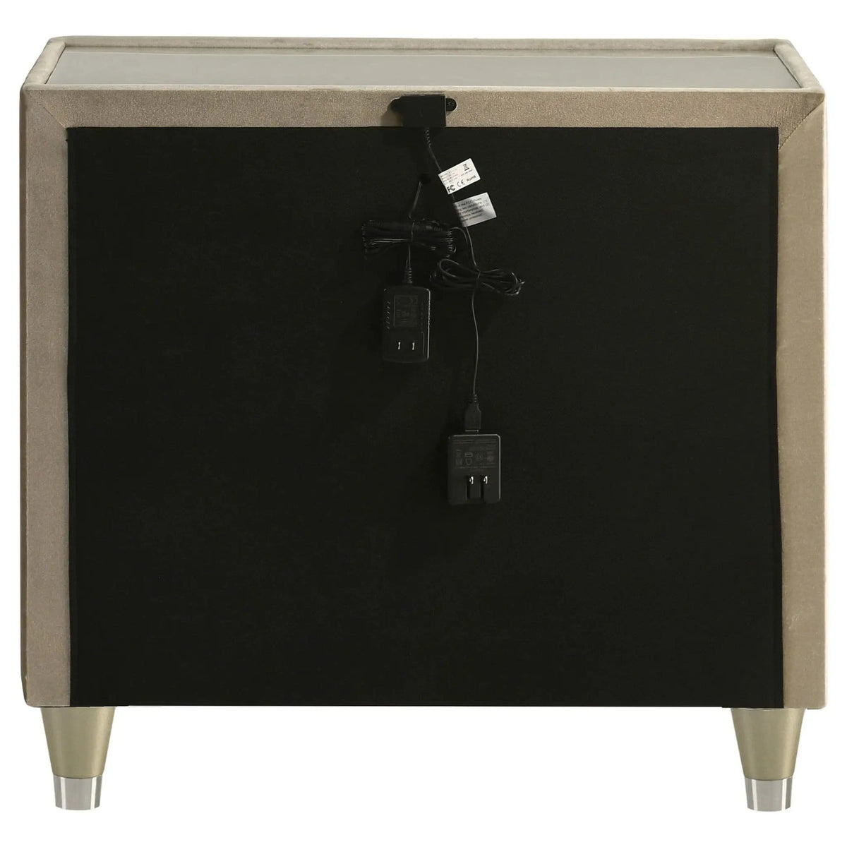Lorient 2-drawer LED Nightstand with USB Ivory and Camel Nightstands w/ Charging | 27.75 x 16 x 26.25 in | Rubberwood & Velvet | Bedroom