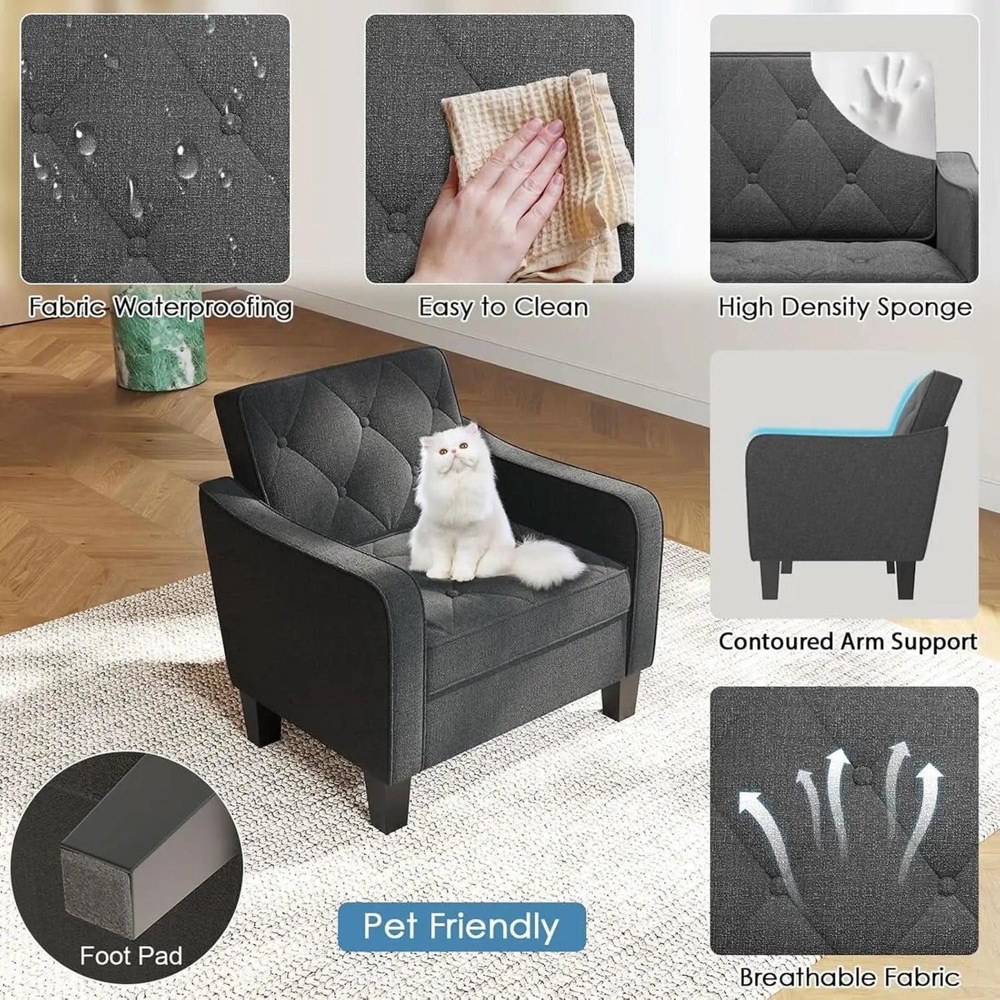 Grey Tufted Upholstered Contemporary Armchairs Set from PriceLows™