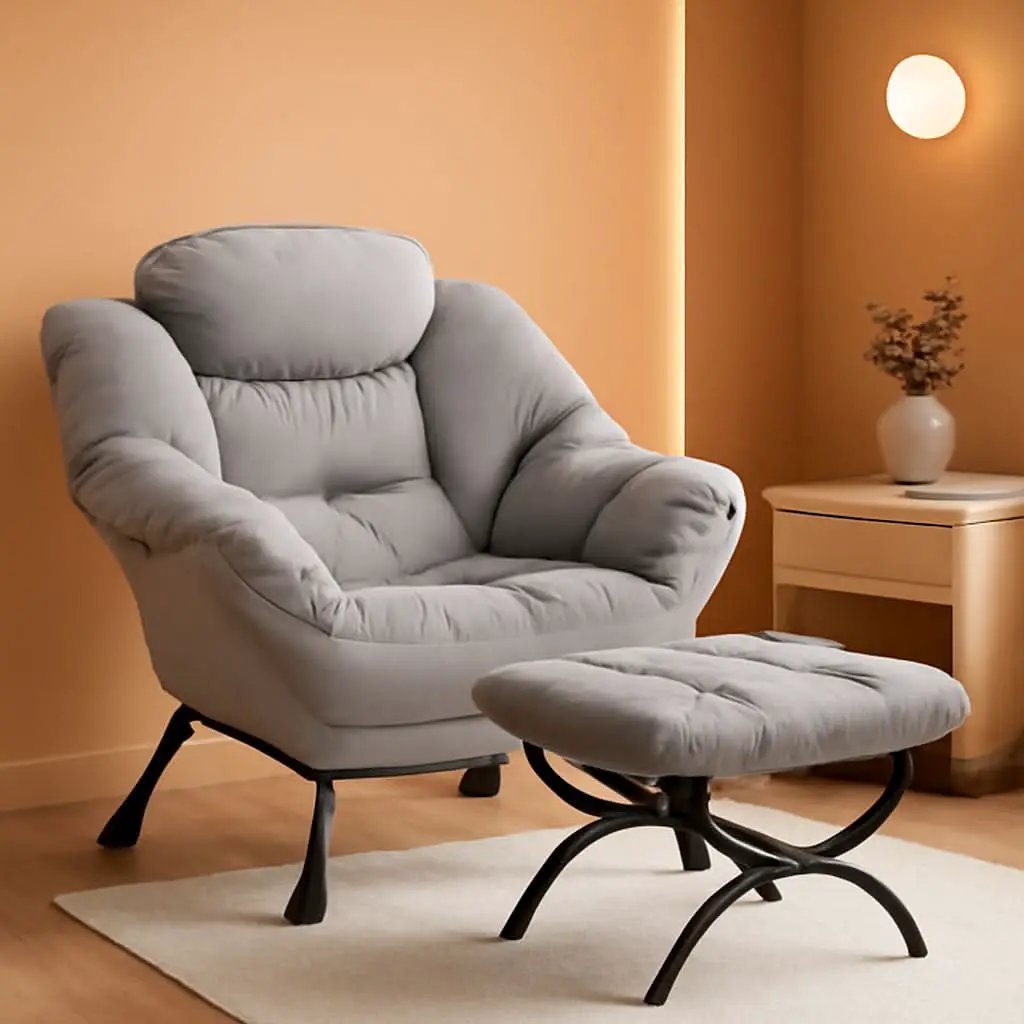 Large Light Gray Upholstered Armchair Folding Ottoman from PriceLows™