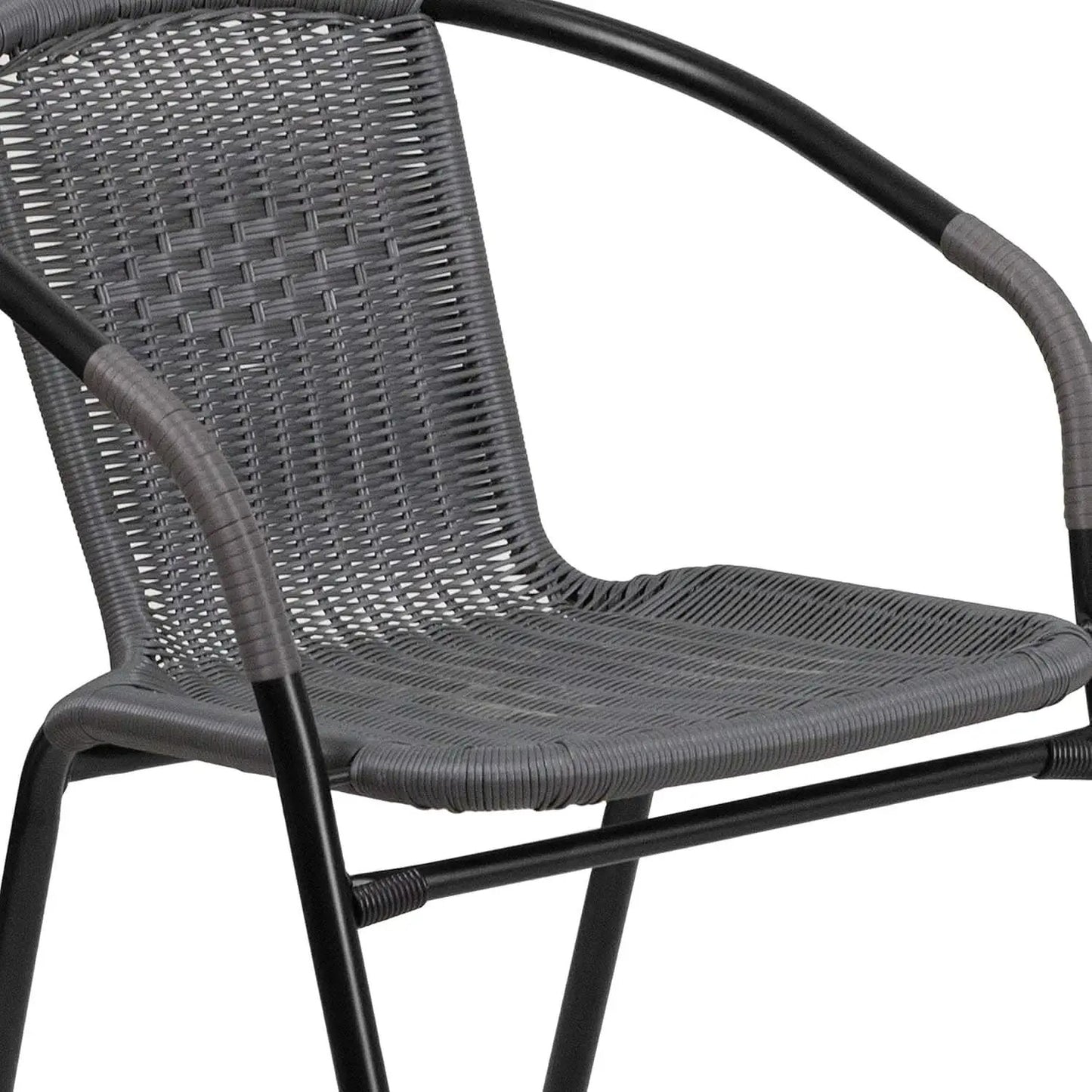 3-Piece Patio Dining Set With Round Glass Table And Stackable Rattan Chairs Gray from PriceLows™