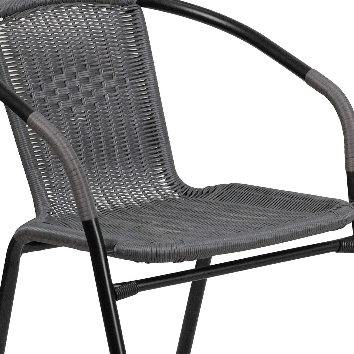 3-Piece Patio Dining Set With Round Glass Table And Stackable Rattan Chairs Gray from PriceLows™