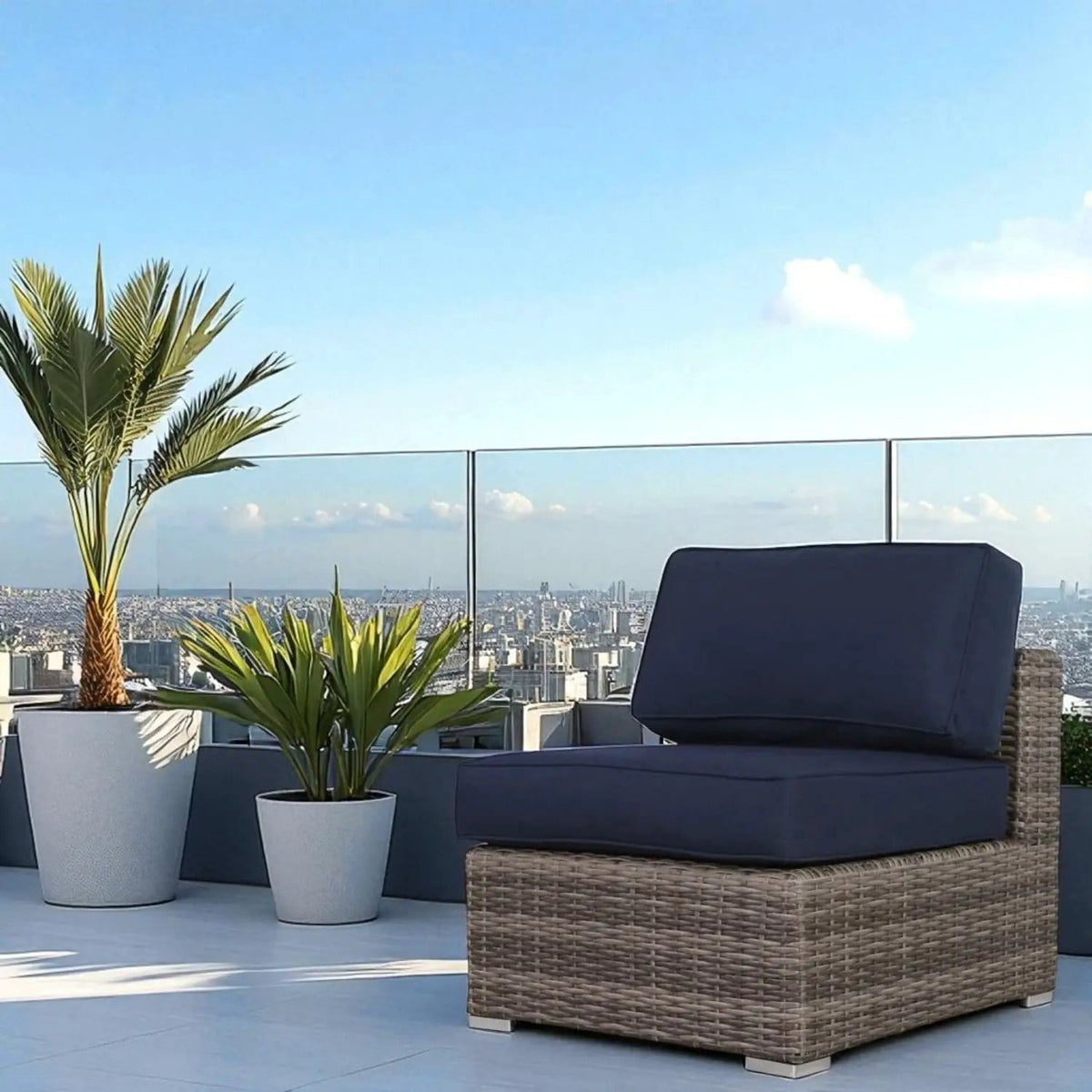 Wide Armless Outdoor Chairs With Cushions (Set of 2) | 2 Pieces | Fabric | Dining Room