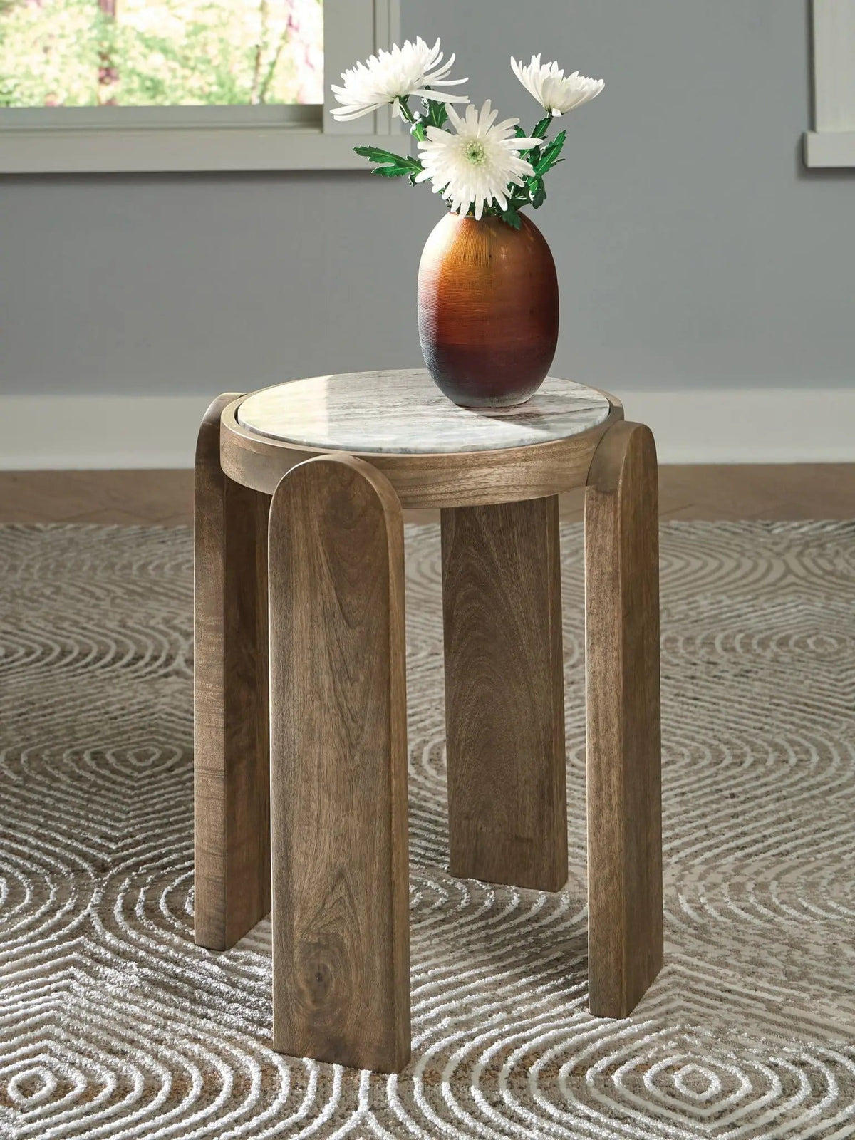 Gavrilley Accent Table | 18.63 x 18.63 x 22.25 in | Mango Wood & Marble | Gray / White / Brown