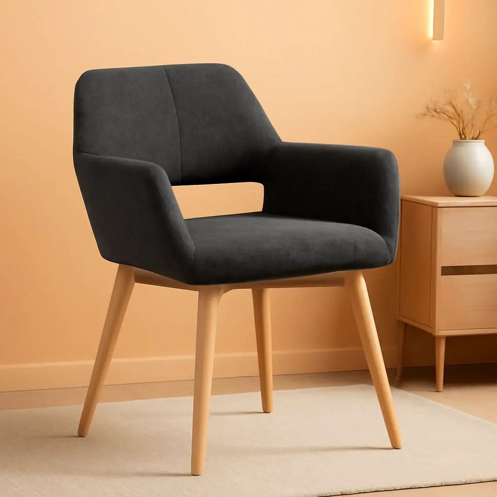 Charcoal Upholstered Armchair Mid Century Modern Wood Legs from PriceLows™