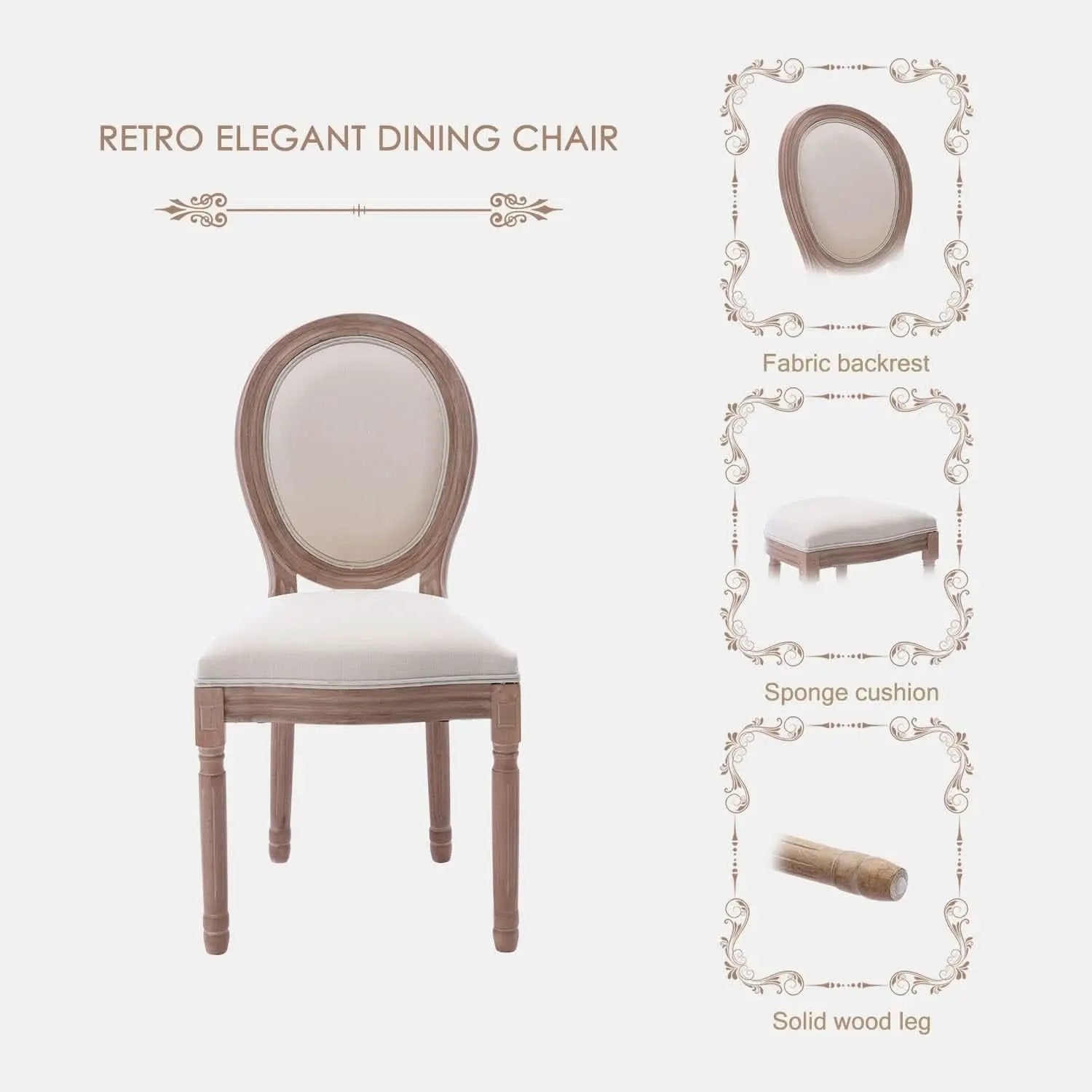 French Country Dining Chairs Beige Upholstered Set Of 6 from PriceLows™