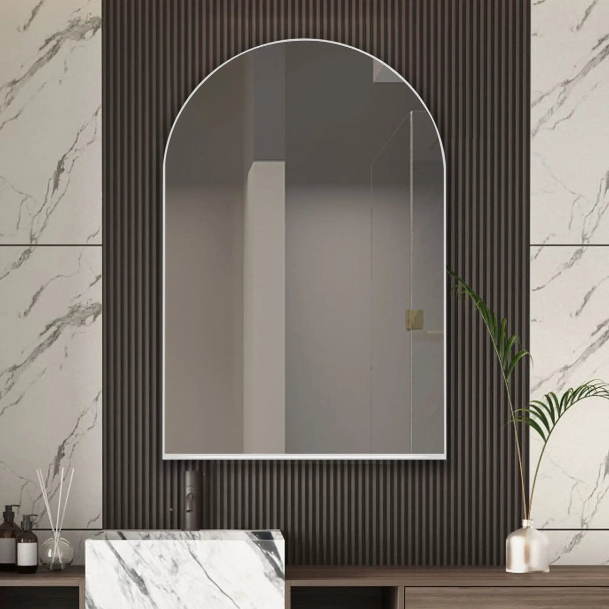 Arched Recessed Medicine Cabinet, Metal Framed Bathroom Wall Cabinet With Mirror And | 3 Pieces | Metal | Bathroom