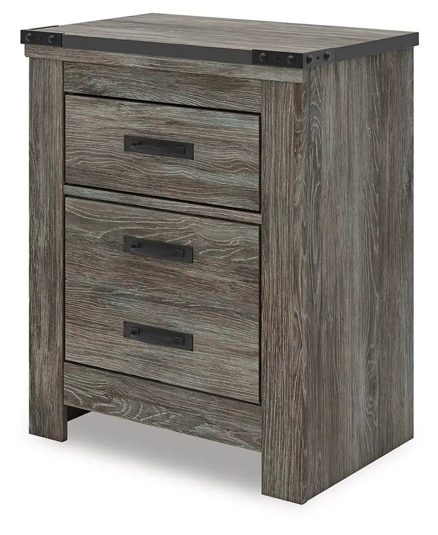 Frandern Two Drawer Night Stand Nightstand | 24.72 x 16.18 x 29.65 in | Engineered Wood & Metal | Gray