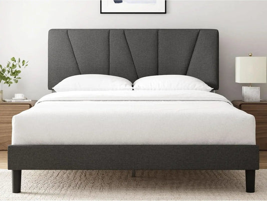 Queen Size Upholstered Bed Frame With Asymmetric Headboard from PriceLows™