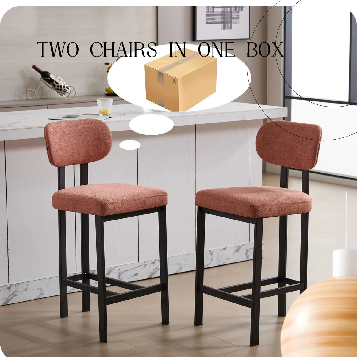 Modern Counter Height Stools (Set of 2) | 2 Pieces | Fabric & Metal | Home