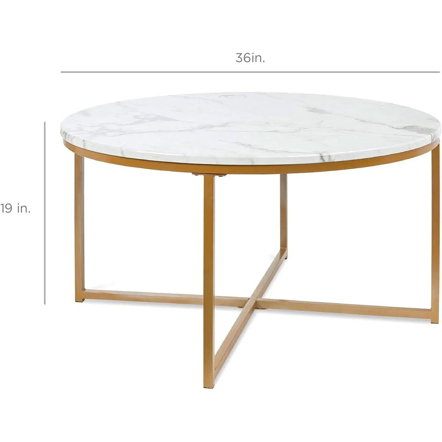 Round Coffee Table With Faux Marble Top Cross Leg Design from PriceLows™
