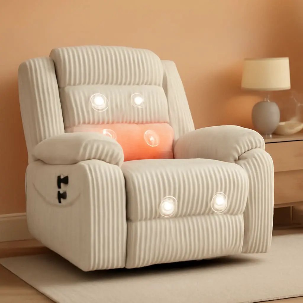 Power Swivel Rocker Recliner Chair With Massage And USB Charging White from PriceLows™