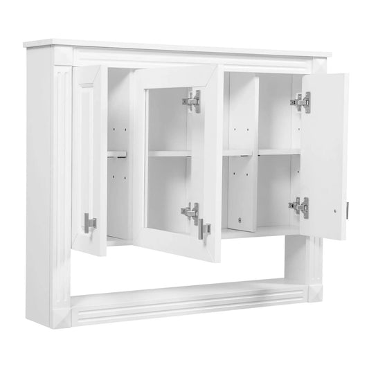 White Wall-Mounted Bathroom Cabinet | Mirror | Open Shelf | 35 Inch Width