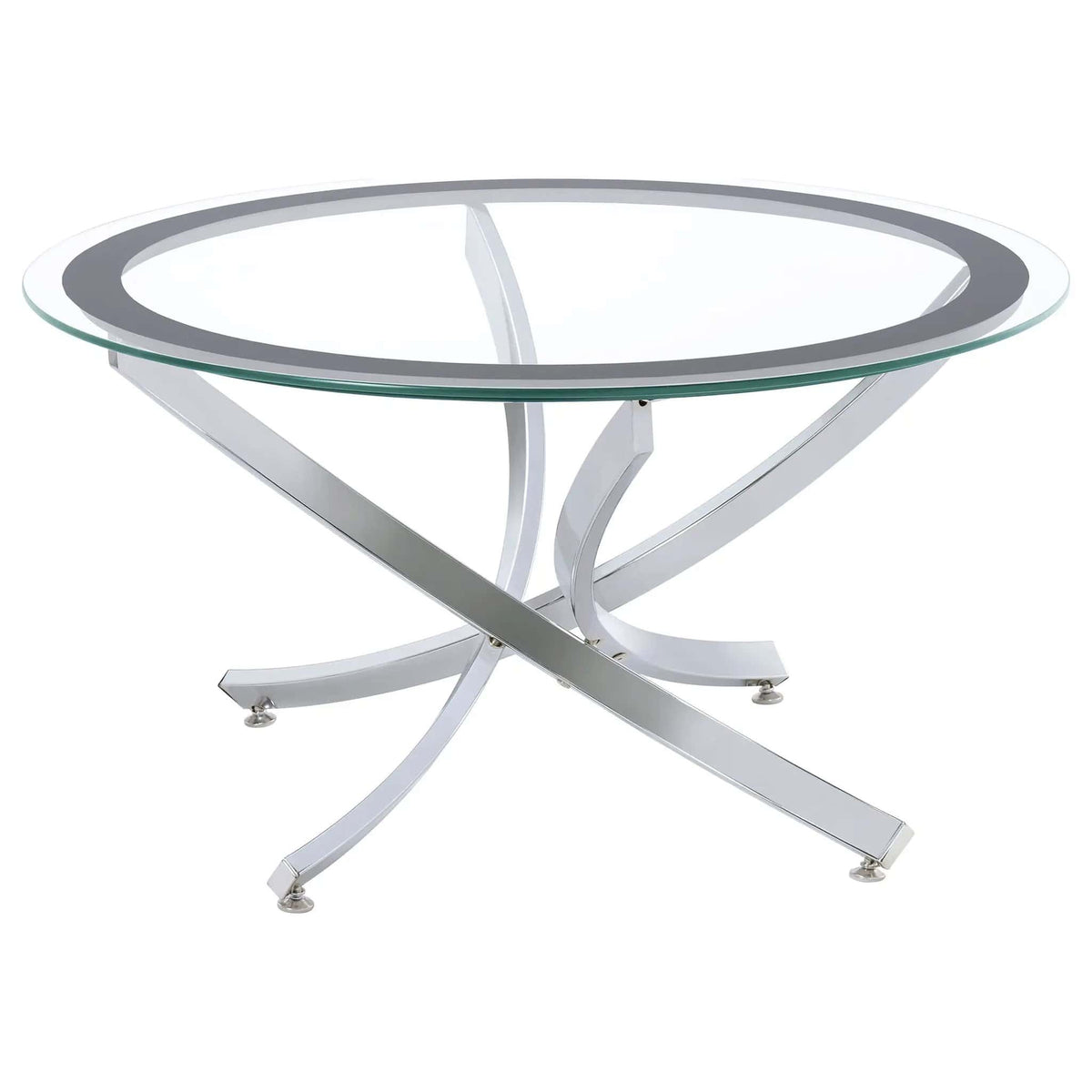Brooke Round Glass Top Coffee Table Metal Base Chrome | 35.5 x 35.5 x 20 in | Tempered Glass & Metal | Living Room