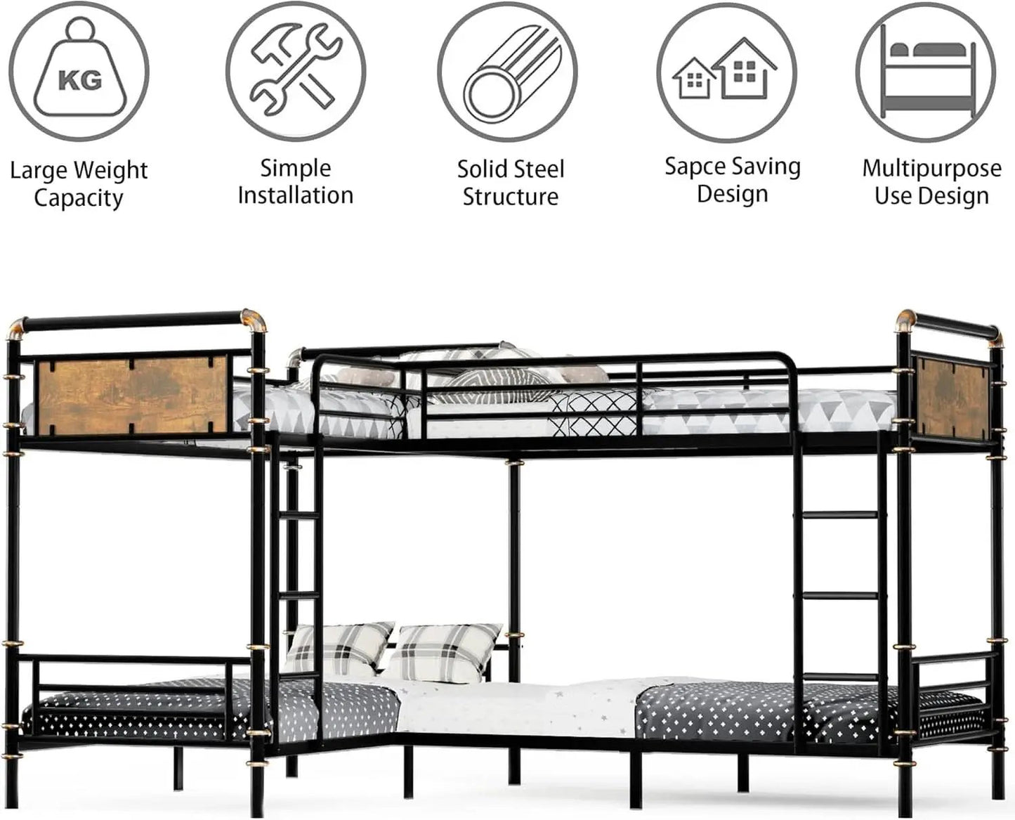 Quad Bunk Bed Twin Size Metal With Ladders Detachable Black from PriceLows™