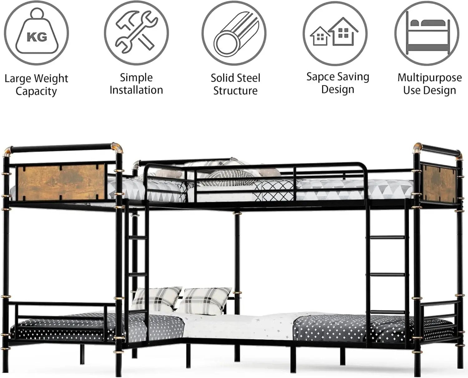 Quad Bunk Bed Twin Size Metal With Ladders Detachable Black from PriceLows™