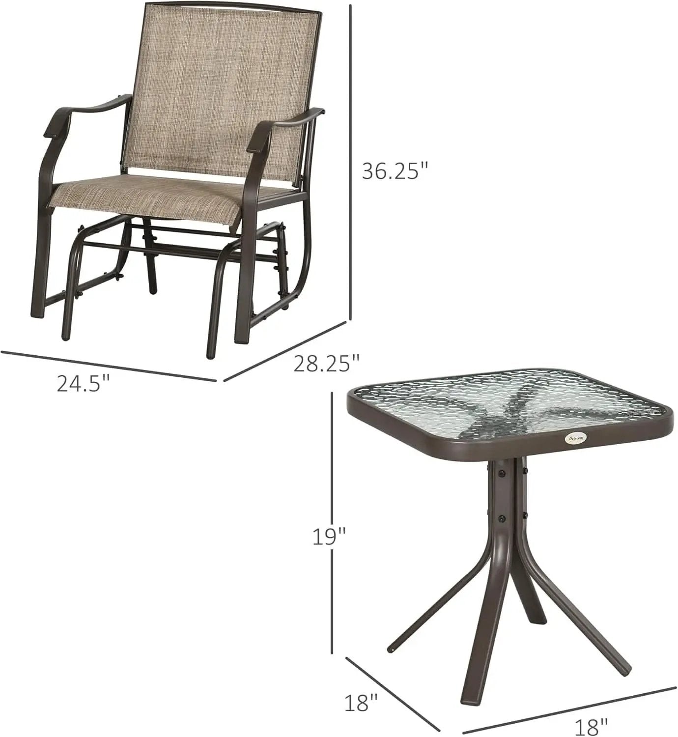 3 Piece Outdoor Glider Chair Bistro Set With Two Sling Chairs And Glass Tabletop Mixed Brown from PriceLows™