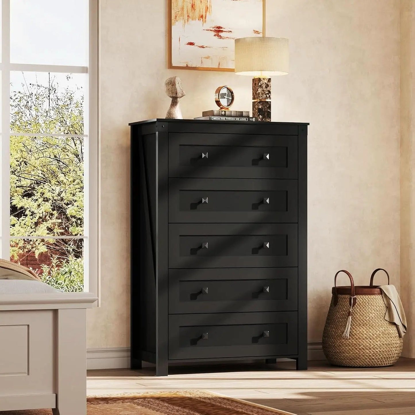 Farmhouse Tall Black Walnutstain Dresser With Drawers from PriceLows™