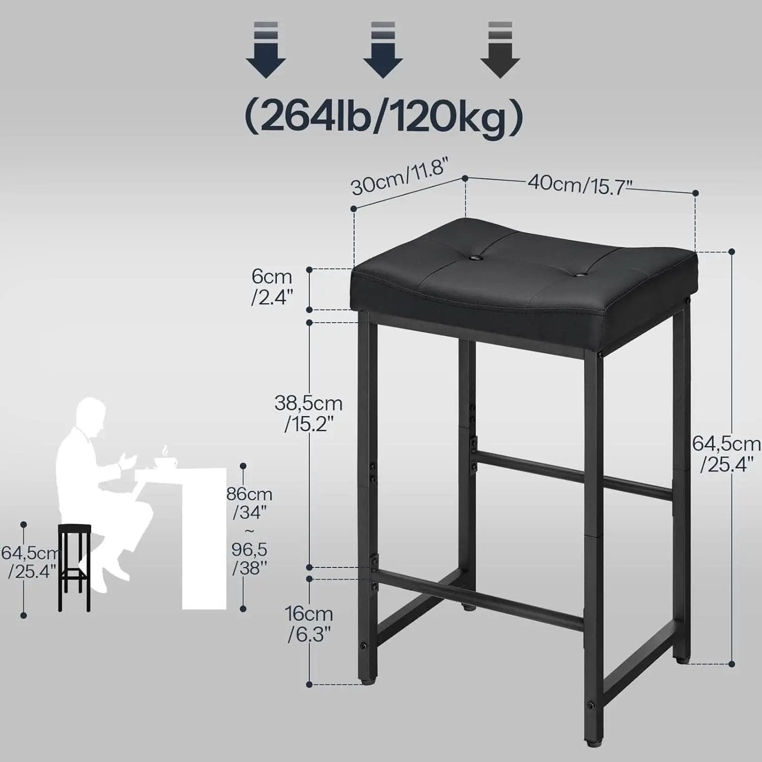 Bar Stools 25 Inch Counter Height With PU Upholstery Black from PriceLows™