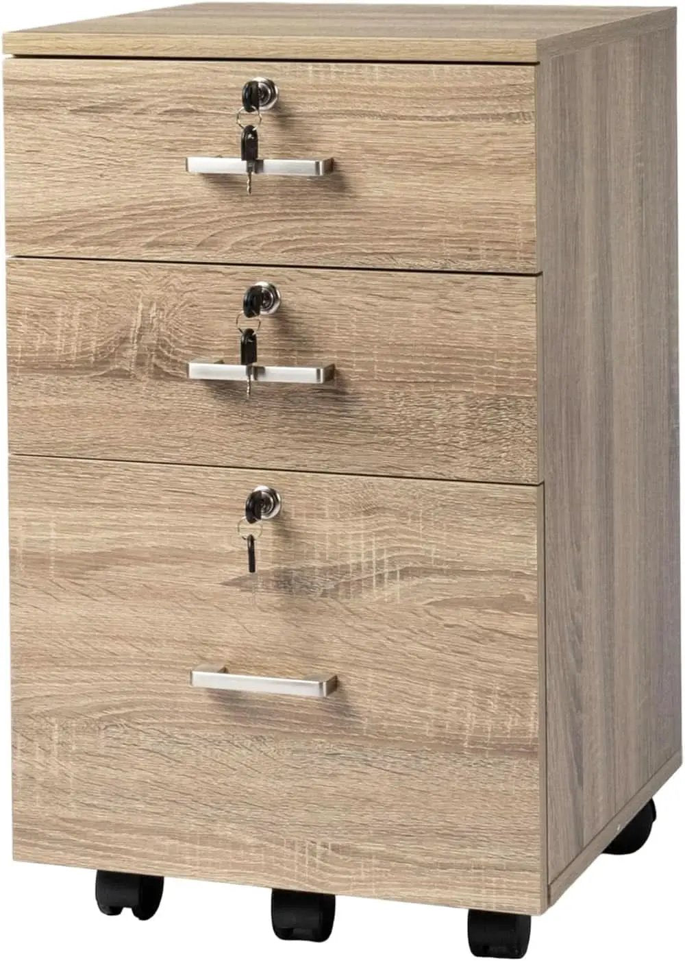 Oak 3 Drawer File Cabinet With Lock Rolling Printer Stand from PriceLows™