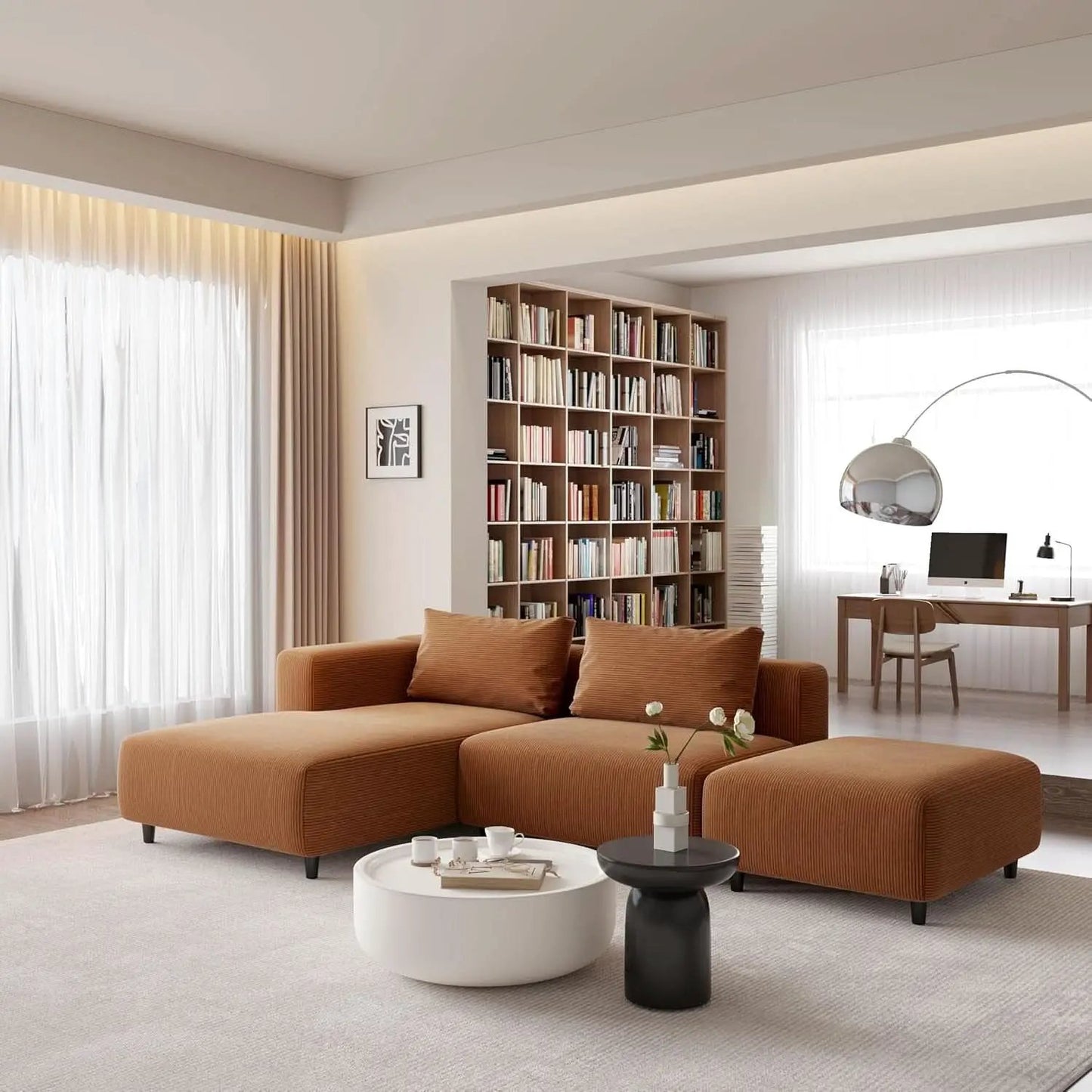Corduroy Sectional Sofa Orange Brown L Shaped Chaise from PriceLows™