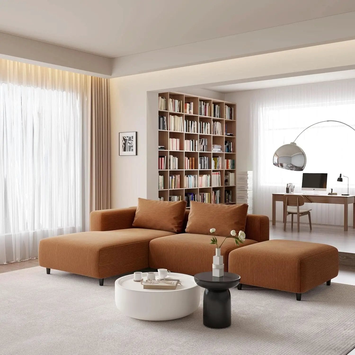 Corduroy Sectional Sofa Orange Brown L Shaped Chaise from PriceLows™