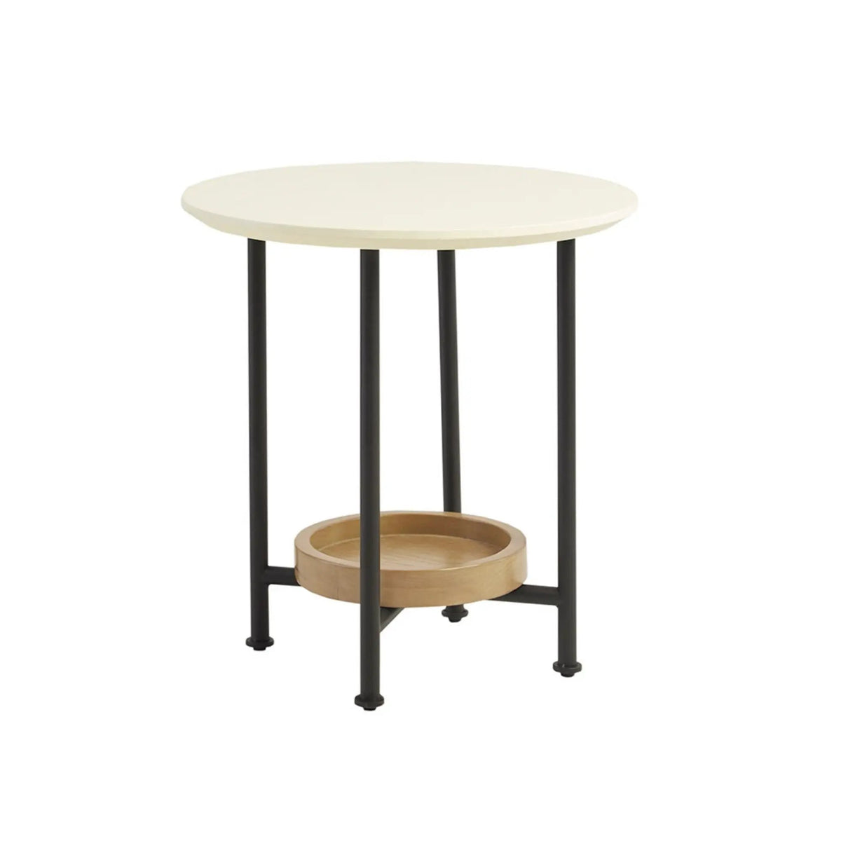 Oval End Table | White And Natural | White MDF Top | Black Metal Legs
