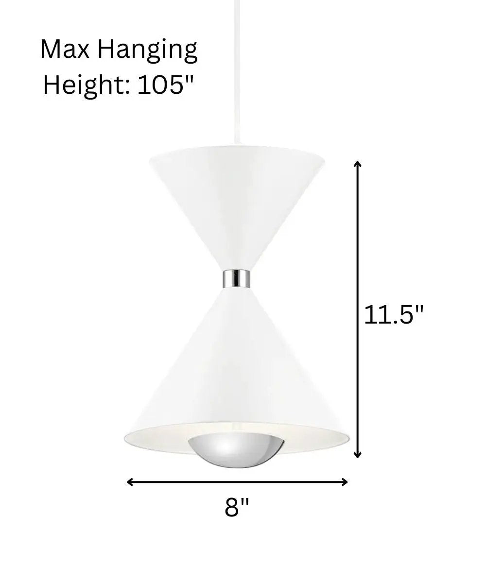 Mini Pendant Light | 1 Light Led | 8 Inch Matte White | Hourglass Design