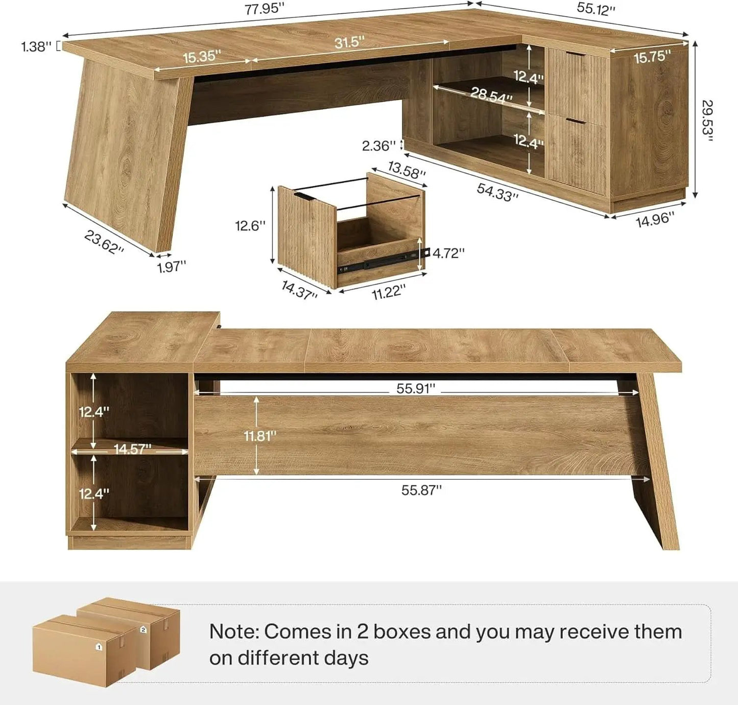 Executive Corner Desk 78 Inch Drawers Brown Shelves from PriceLows™