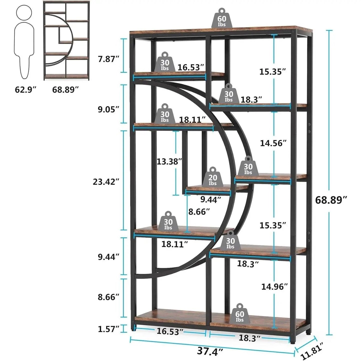 Industrial Black 5 Tier Etagere Bookcase For Living Room from PriceLows™