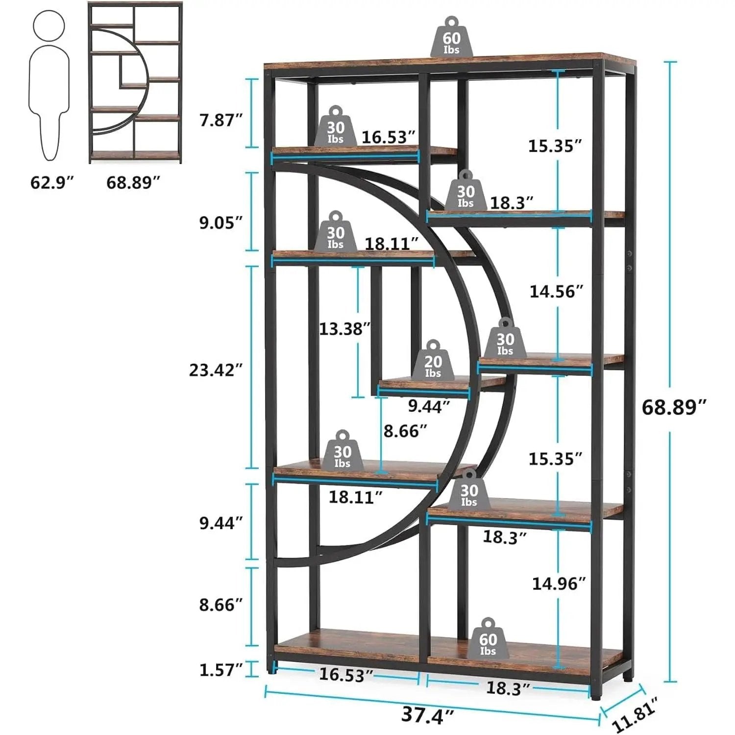 Industrial Black 5 Tier Etagere Bookcase For Living Room from PriceLows™