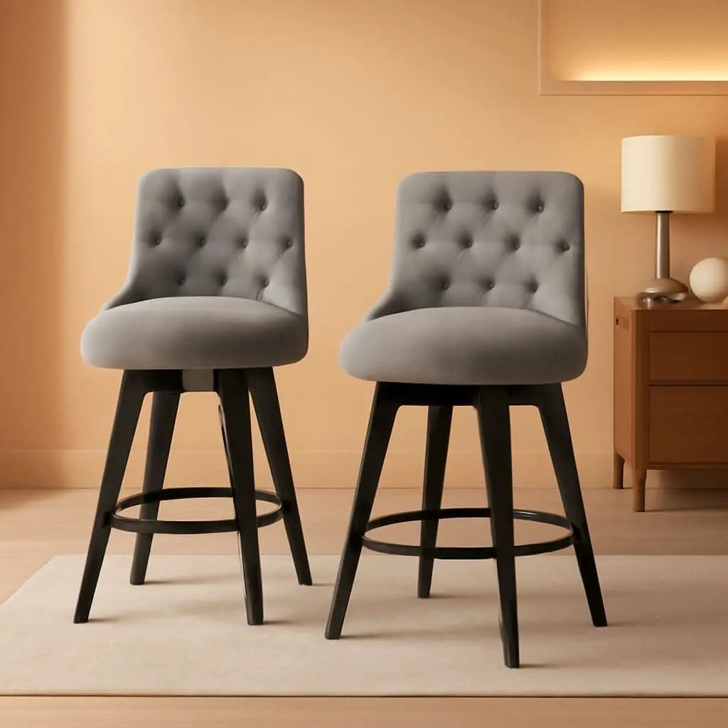 Flint Grey Upholstered Swivel Bar Stool 26 Inch Set Of 2 from PriceLows™