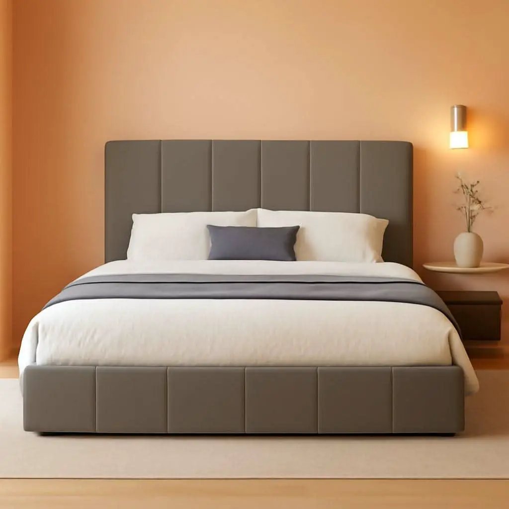 King Size Grey Velvet Upholstered Platform Bed Frame from PriceLows™