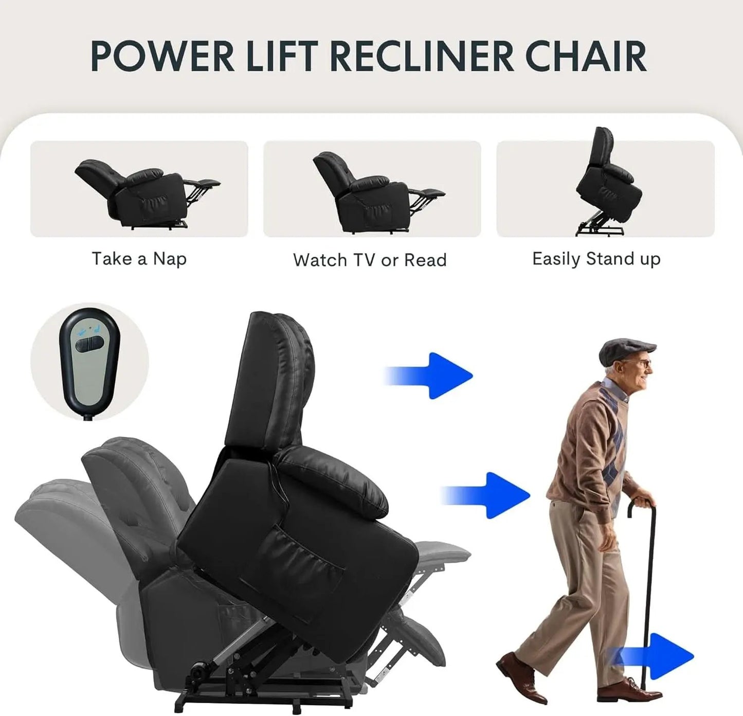 XL31 Power Lift Recliner For Elderly Black Massage from PriceLows™