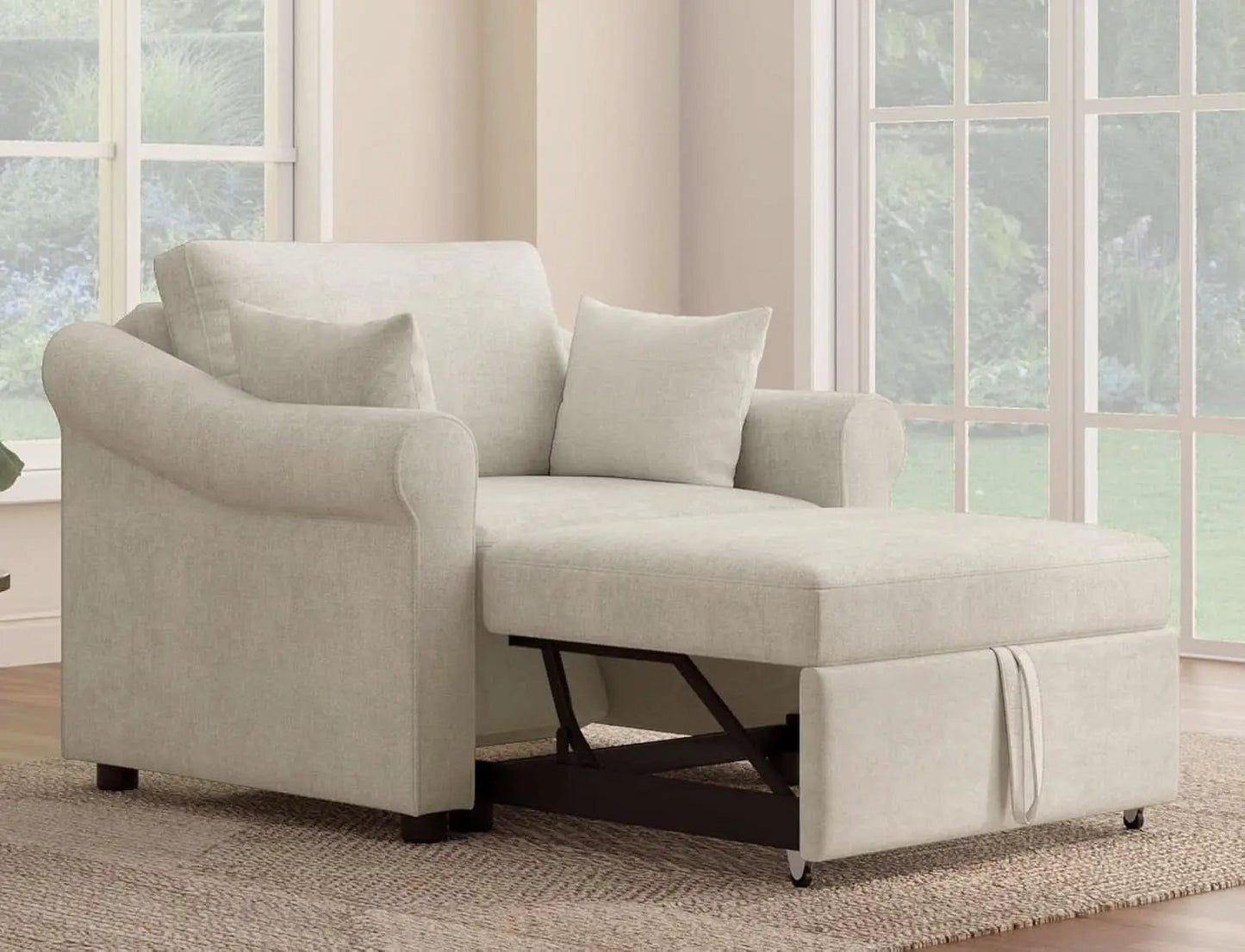 Chenille Convertible Sleeper Chair With Backrest Beige from PriceLows™
