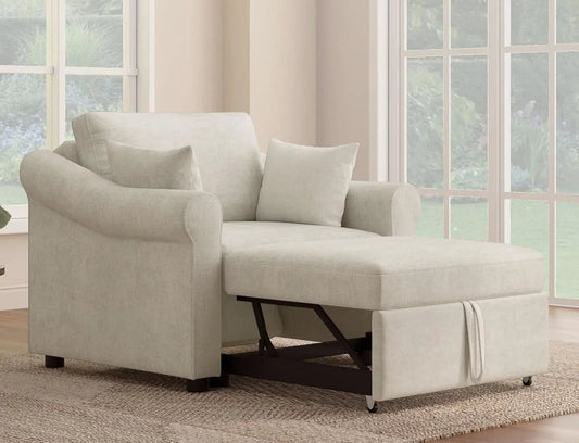 Chenille Convertible Sleeper Chair With Backrest Beige from PriceLows™