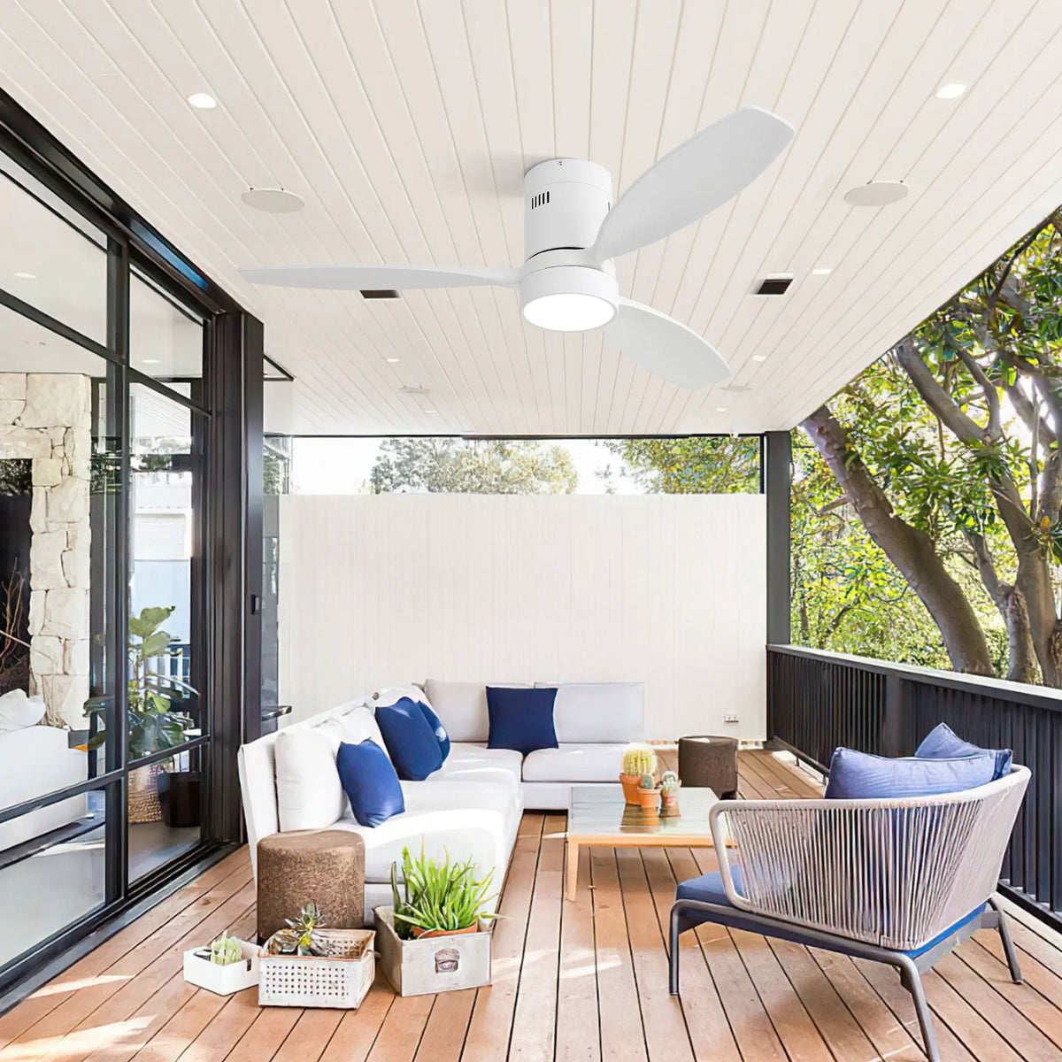 Ceiling Fan | 52 Inch Flush Mount | Reversible DC Motor | Remote LED Light