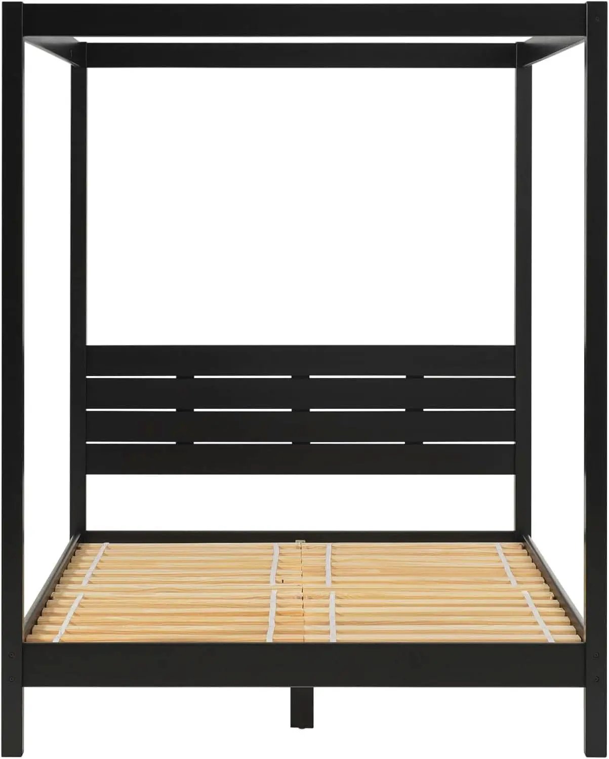 Modern Black Queen Canopy Bedframe with Slatted Headboard from PriceLows™