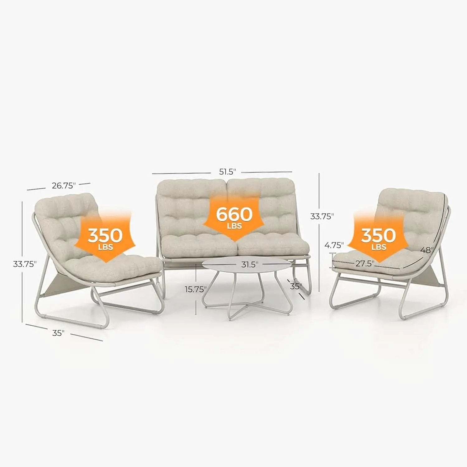 Outdoor Sofa Set For 4 With Thick Olefin Cushions Beige from PriceLows™
