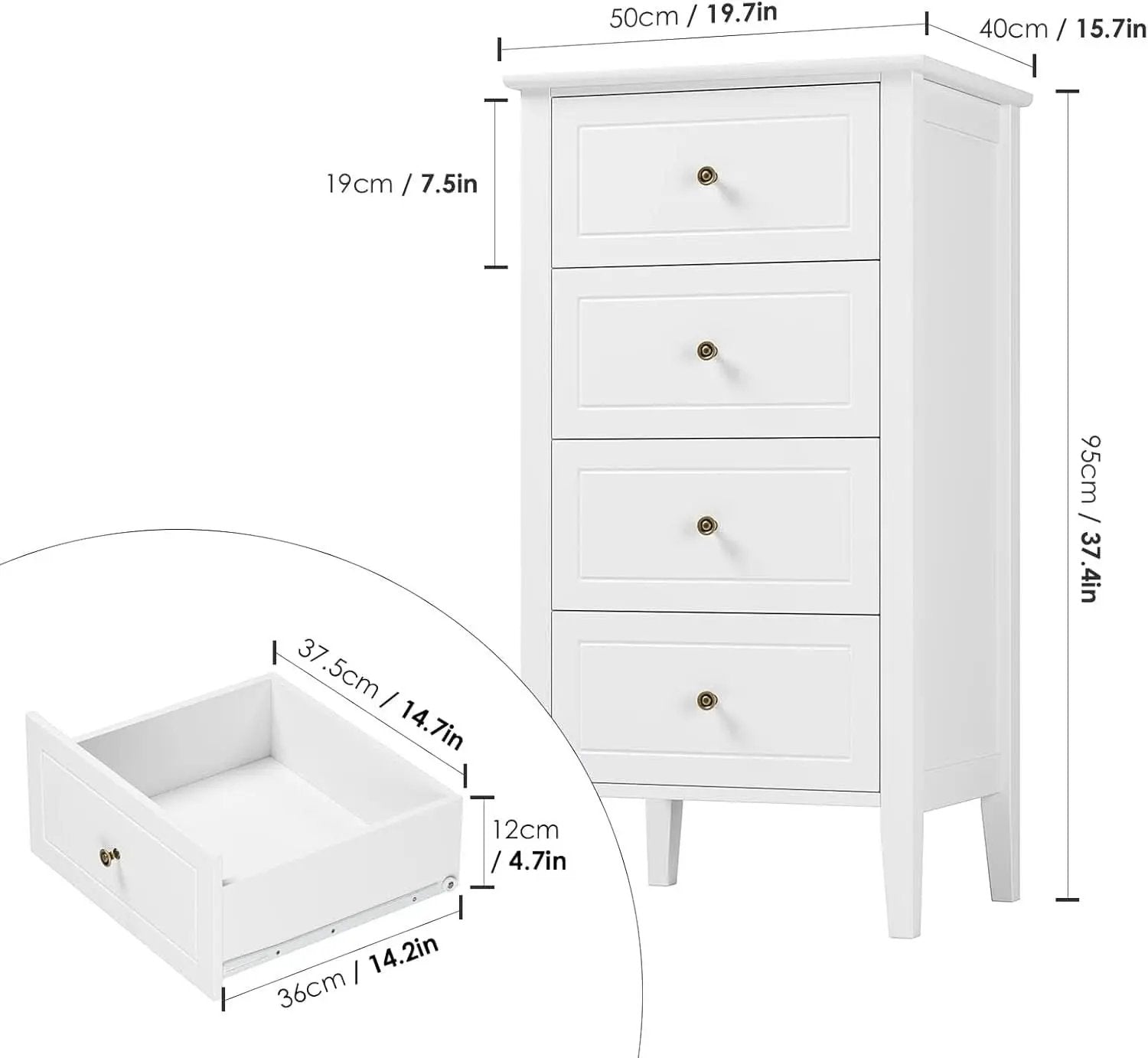 White Antique Four Drawer Dresser With Hardwood Storage from PriceLows™
