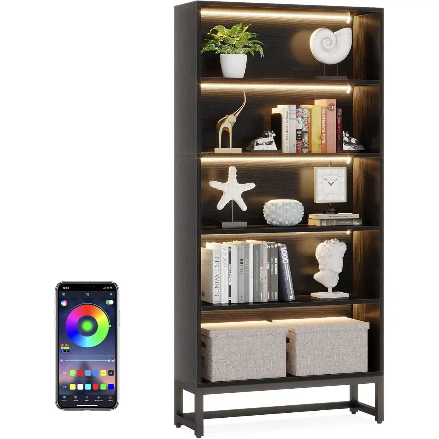 Tall Bookcase 70.8 Inch Led Lights For Living Room from PriceLows™
