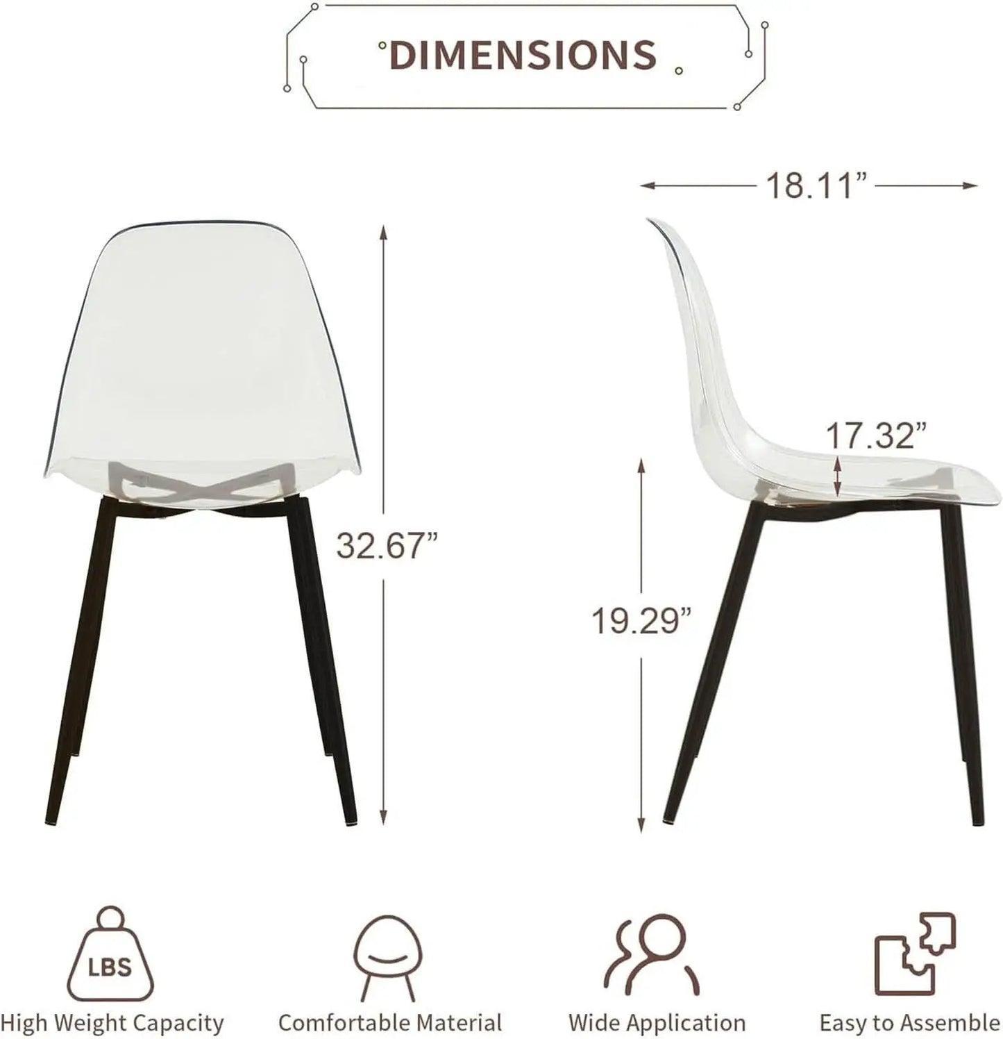 Clear Acrylic Dining Chairs Set of 4 With Black Legs from PriceLows™