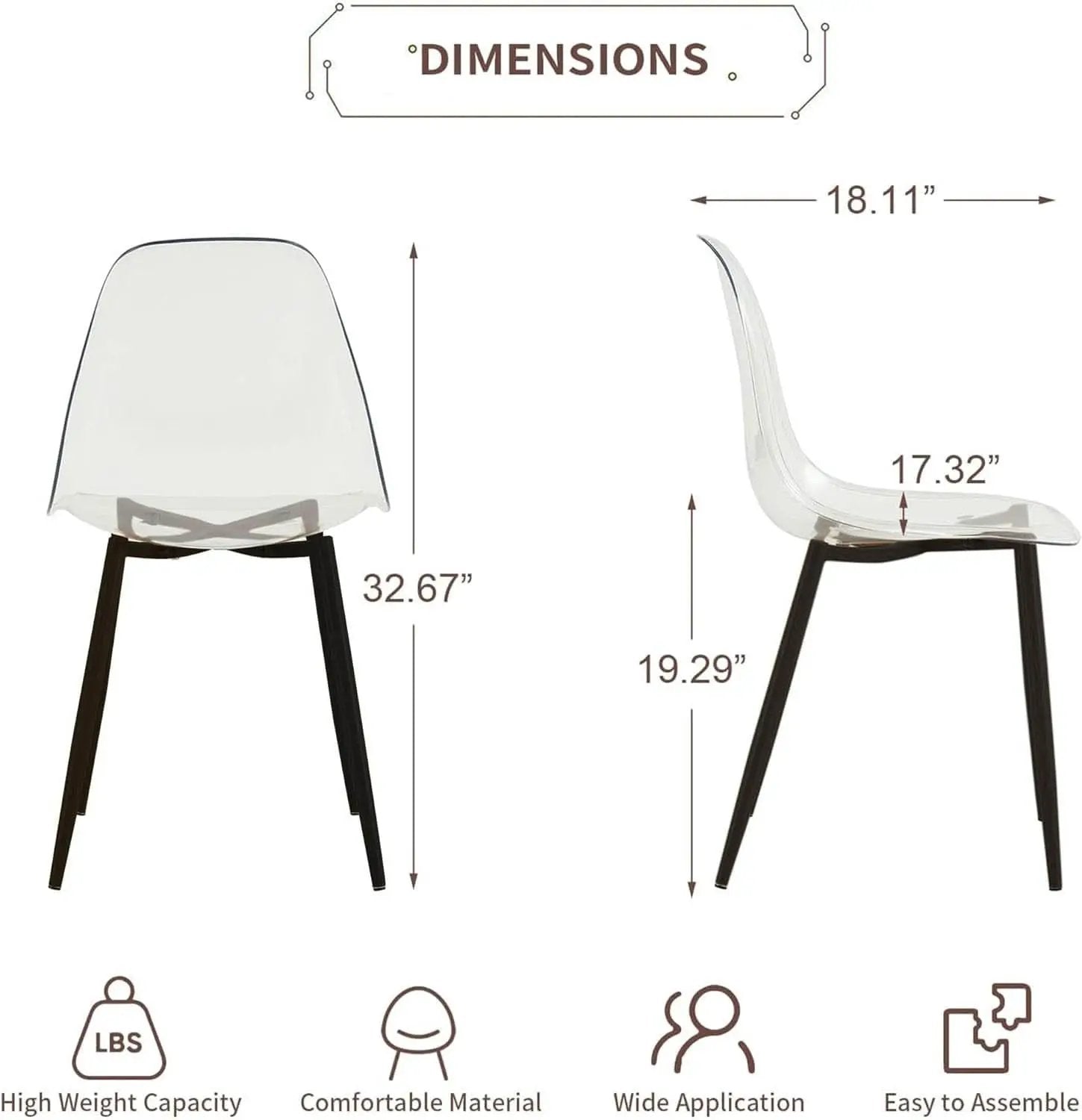 Clear Acrylic Dining Chairs Set of 4 With Black Legs from PriceLows™