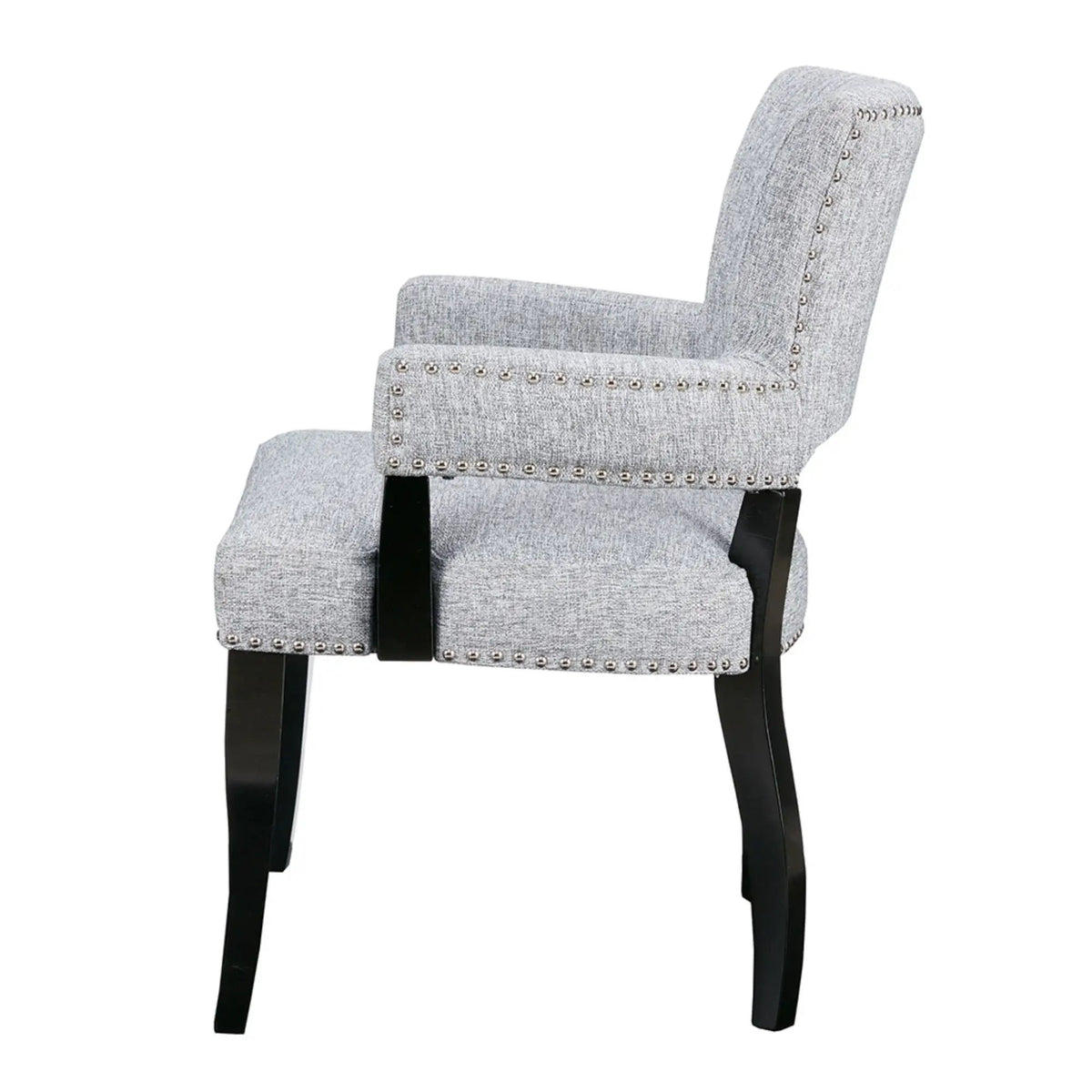 Arm Dining Chair | Brass Nail Head Detailing | Rubberwood And Solid Wood | High-Density Foam