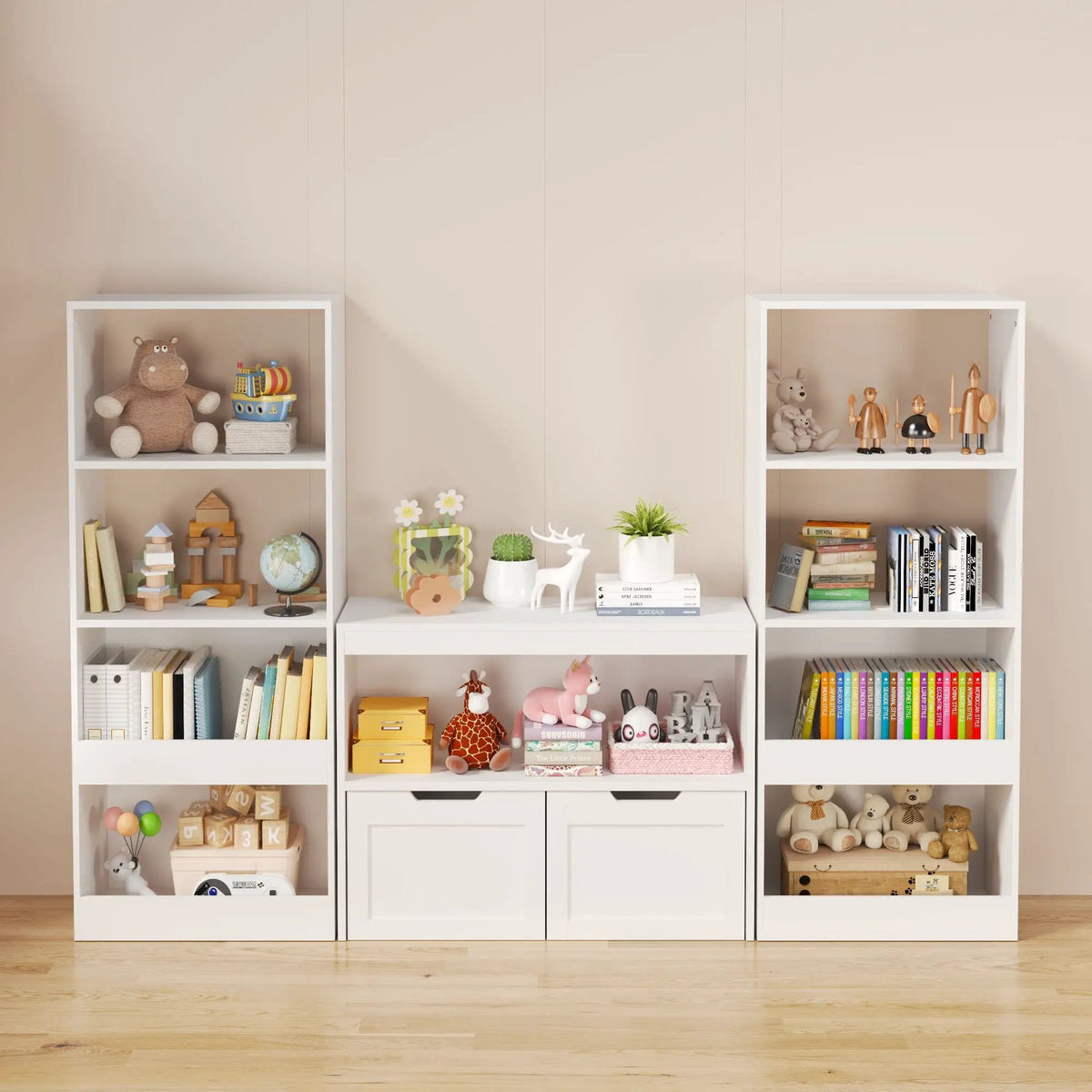 Kids Book Organizer | Two Large Drawers | Open Shelves | Removable Wheels