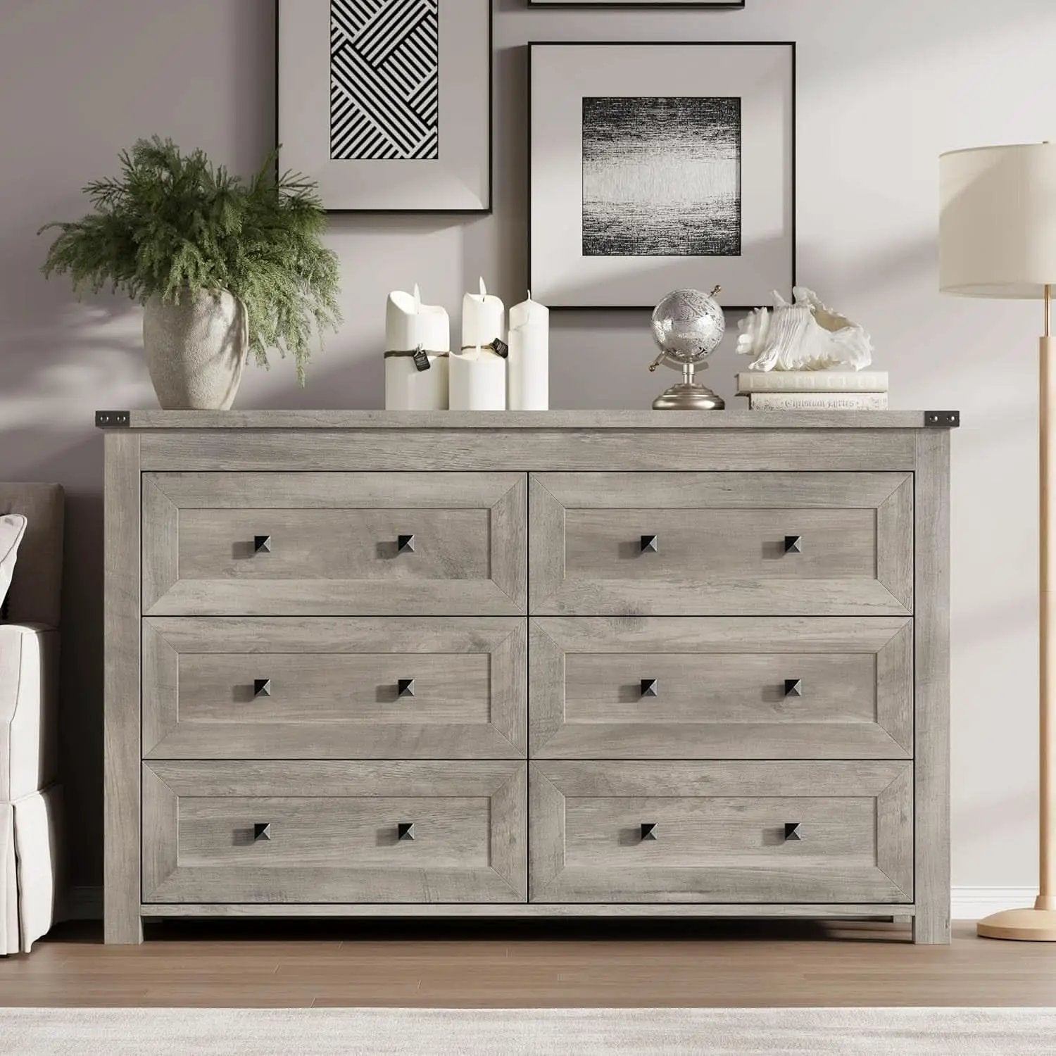 Six Drawer Dresser With Metal Handles Storage Unit from PriceLows™