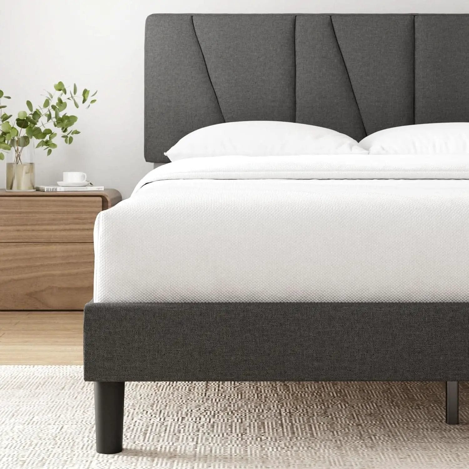 Queen Size Upholstered Bed Frame With Asymmetric Headboard from PriceLows™