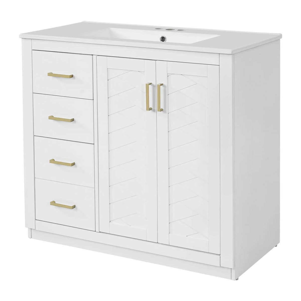 36 Inch Bathroom Vanity | Ceramic Sink Combo | 3 Drawers | Soft Closing Doors