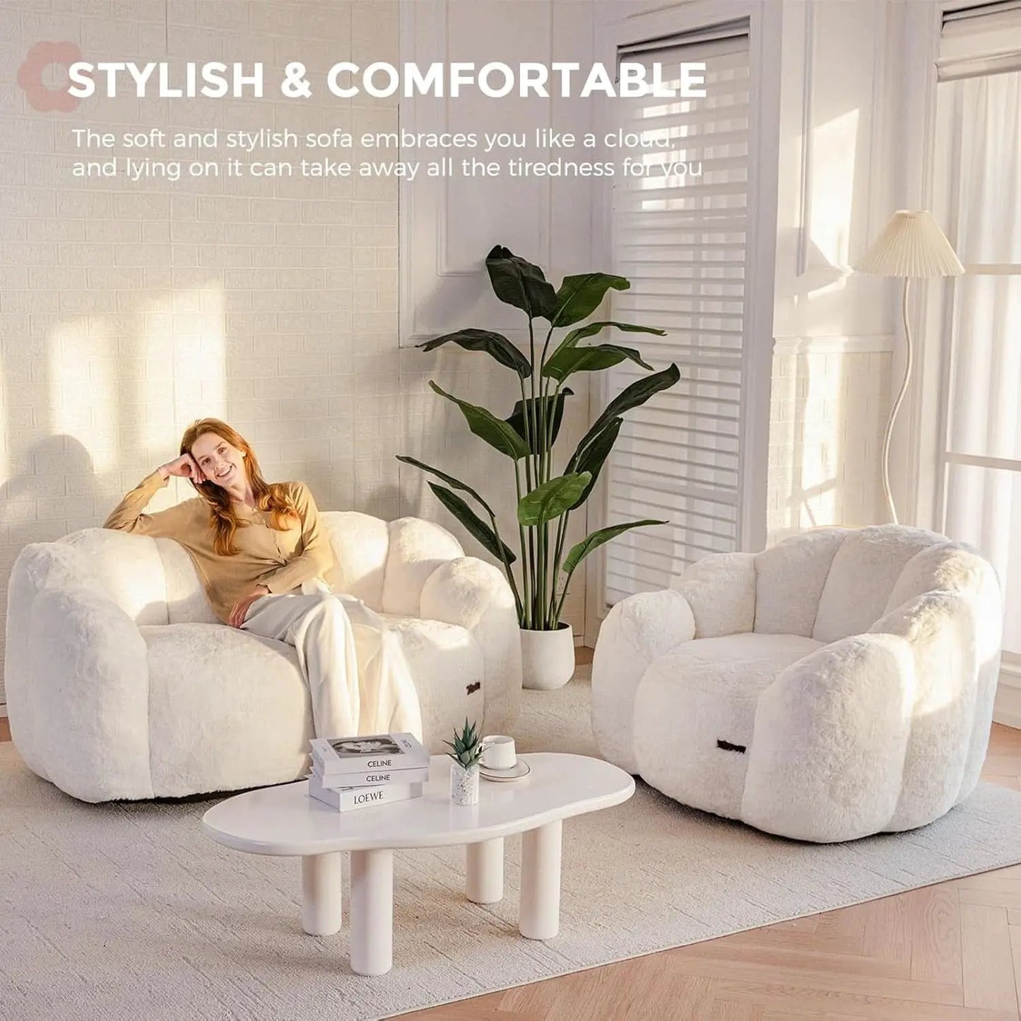 Beige Floral Shaped Bean Bag Sofa For Adults Living Room from PriceLows™