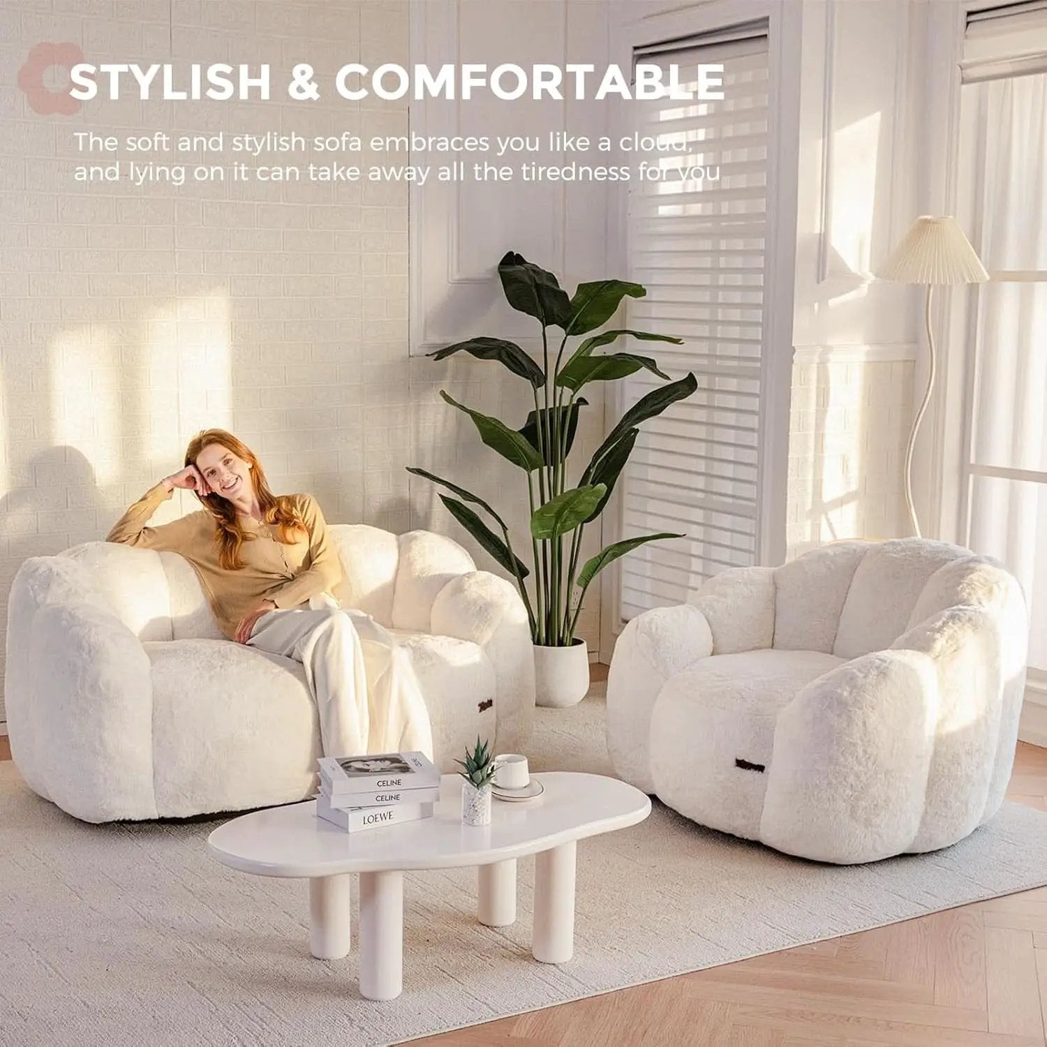 Beige Floral Shaped Bean Bag Sofa For Adults Living Room from PriceLows™