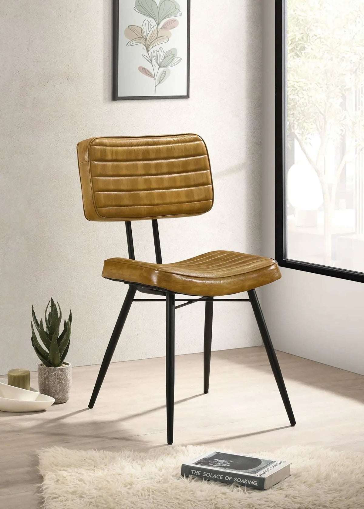 Misty Leather Upholstered Dining Side Chair Camel (Set of 2) | 17.75 x 17.75 x 33.75 in | Leather & Metal | Dining Room